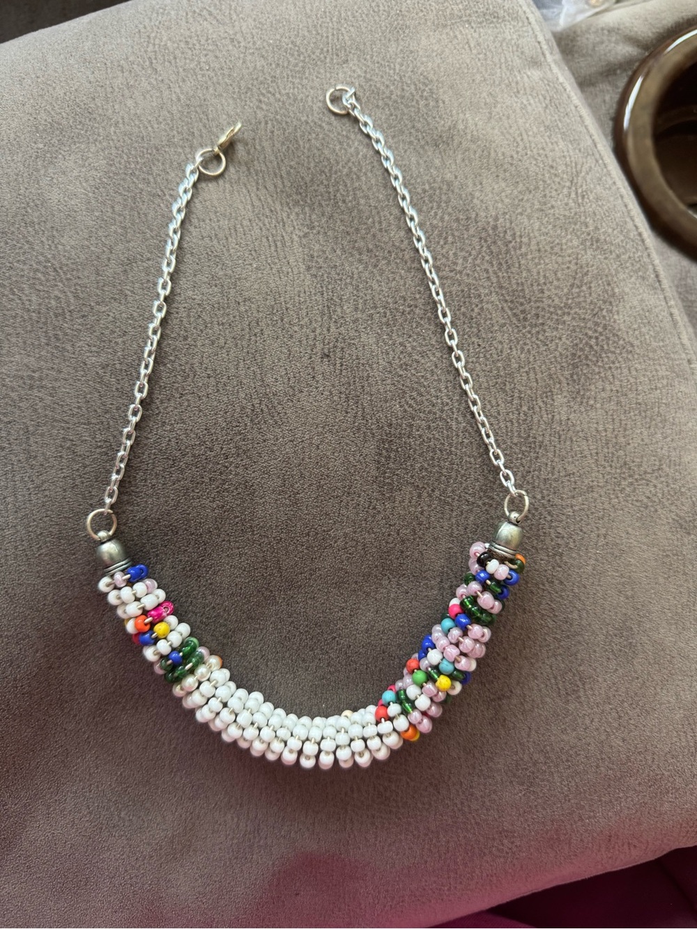 Handmade Multicolor Beaded Necklace - White Accent